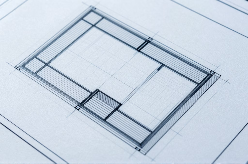 Plan architectural et grilles geometriques illustrant la structure d un projet de creation site web