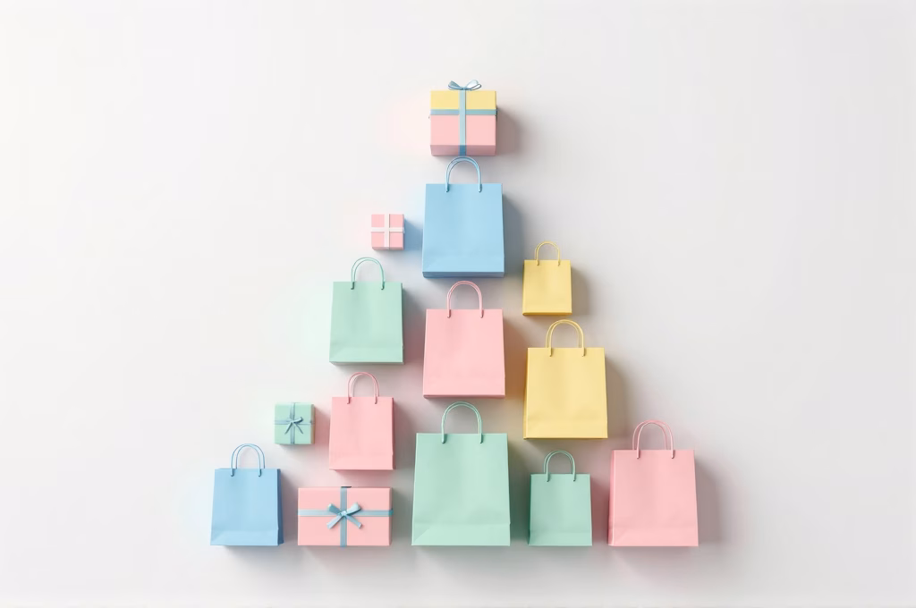 Paquets cadeaux et sacs d'achat forment une fleche de croissance des ventes e-commerce