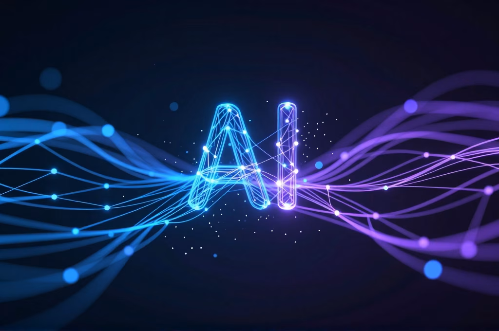 Flux de donnees lumineux et reseaux neuronaux representant l'intelligence artificielle appliquee au referencement