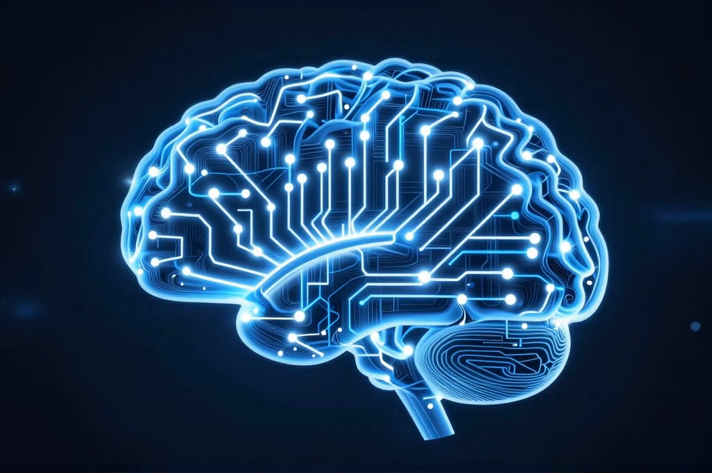 Cerveau digital lumineux symbolisant l'avenir de l'intelligence artificielle web