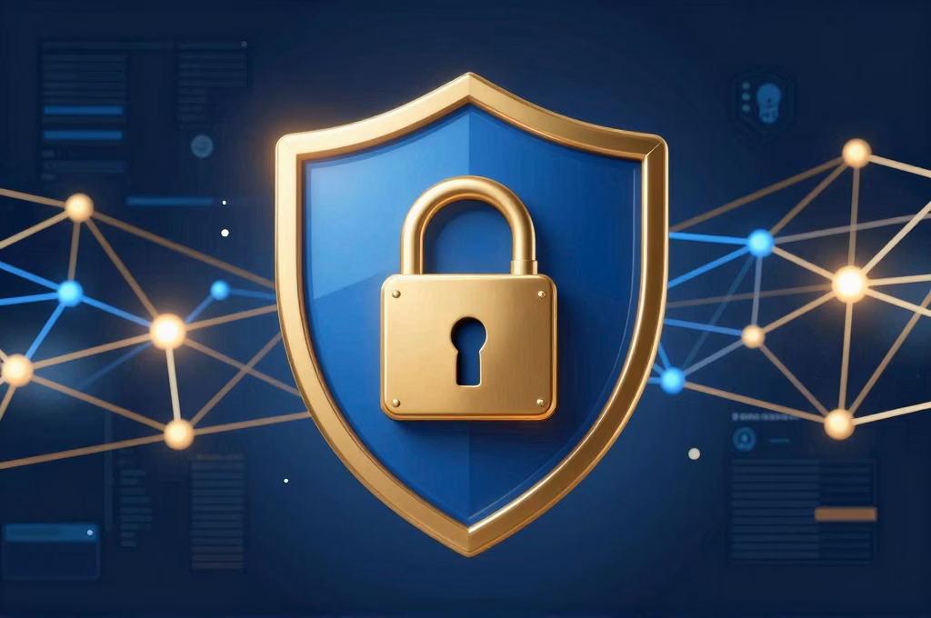 Bouclier de sécurité protégeant un site web avec réseau numérique connecté